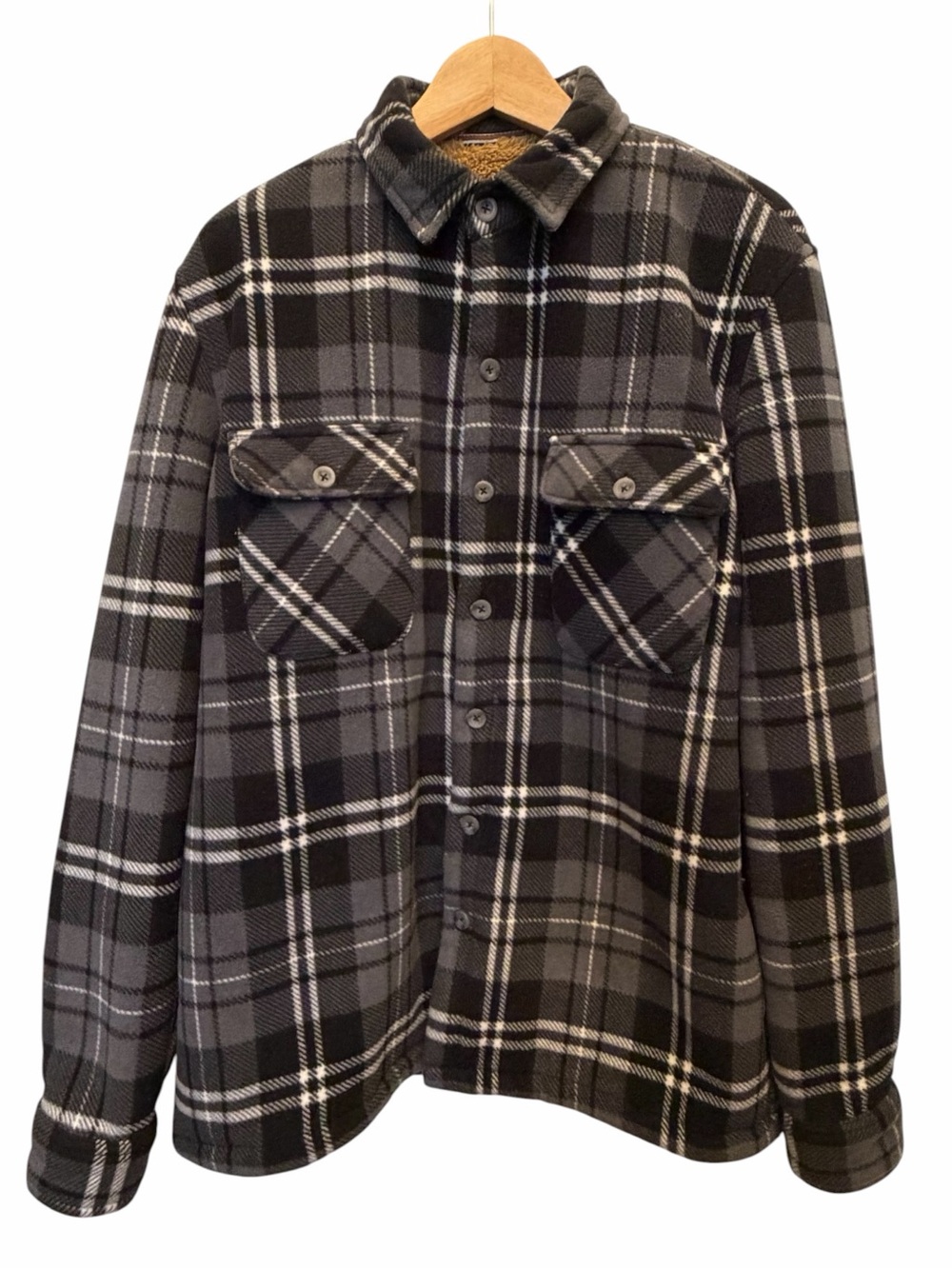 Craft Flow NoMad Mens Black Gray Plaid Button Up Sherpa Jacket Shacket Size M